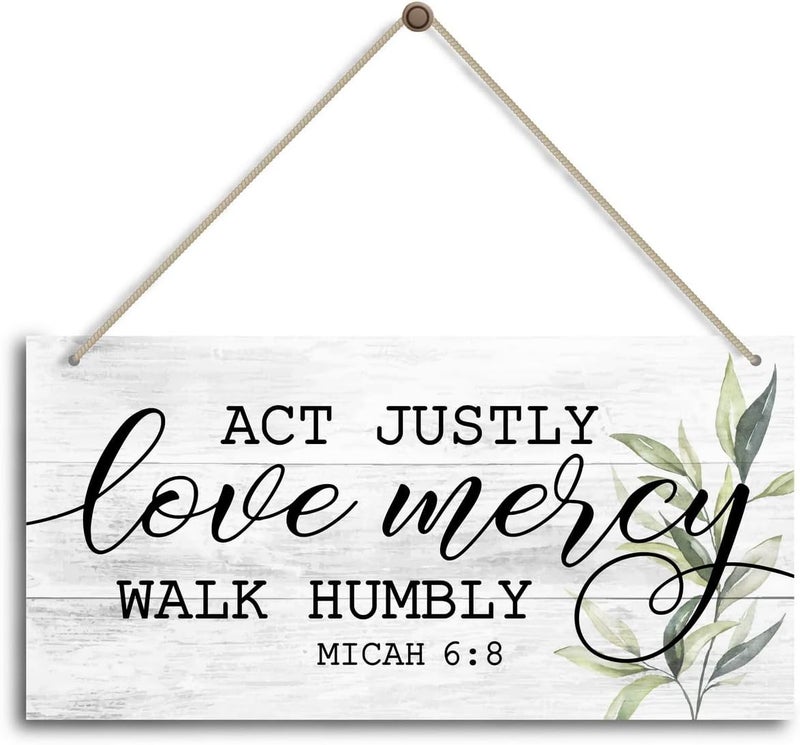 HiLus Act justly, love mercy,walk humbly Micah, 6:8. Gift For Christian Gifts - Religious Gifts -Faith Wall Decor Sign, Farmhouse Christian Wall Sign, Farmhouse Bedroom Decor Sign. - Image 1