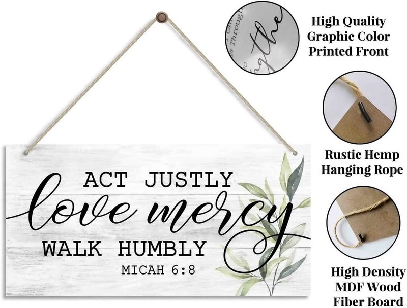 HiLus Act justly, love mercy,walk humbly Micah, 6:8. Gift For Christian Gifts - Religious Gifts -Faith Wall Decor Sign, Farmhouse Christian Wall Sign, Farmhouse Bedroom Decor Sign. - Image 5