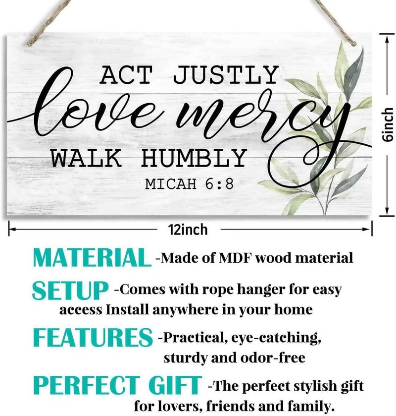 HiLus Act justly, love mercy,walk humbly Micah, 6:8. Gift For Christian Gifts - Religious Gifts -Faith Wall Decor Sign, Farmhouse Christian Wall Sign, Farmhouse Bedroom Decor Sign. - Image 3