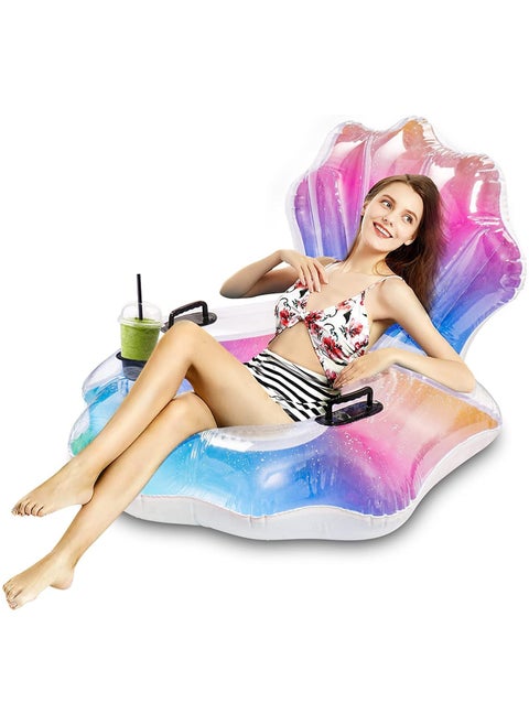Pool Float Adults Inflatable Shell Pool Float Water Chair with Cup Holder and Headrest Large Swimming Pool Raft & Recliner Funny Pool Lounger Chair for Adults Kids Outdoor Summer Pool Beach Party