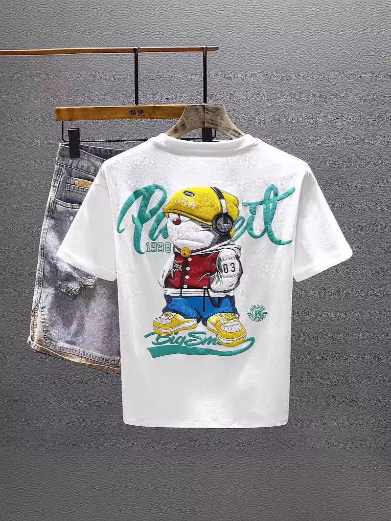 Trendy Brand Men'S And Women'S Loose Casual Printed Summer Combed Cotton New All-Match Round Neck Short-Sleeved T-Shirt Instagram Popular - Image 2