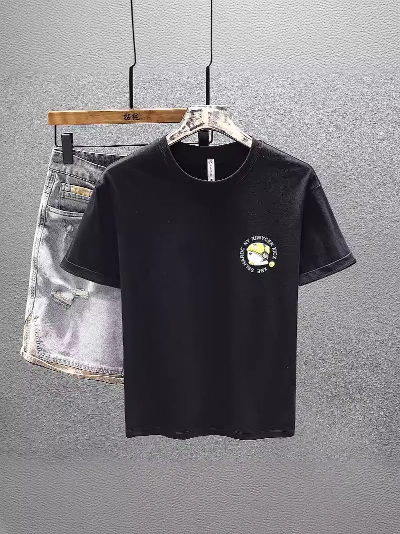 Trendy Brand Men'S And Women'S Loose Casual Printed Summer Combed Cotton New All-Match Round Neck Short-Sleeved T-Shirt Instagram Popular - Image 5