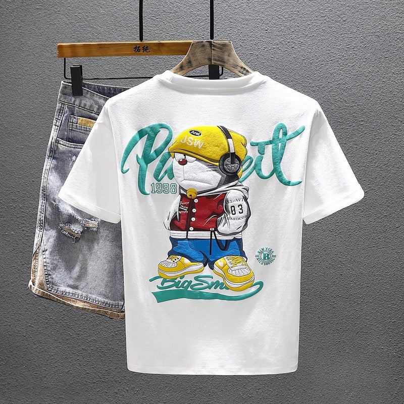 Trendy Brand Men'S And Women'S Loose Casual Printed Summer Combed Cotton New All-Match Round Neck Short-Sleeved T-Shirt Instagram Popular - Image 1