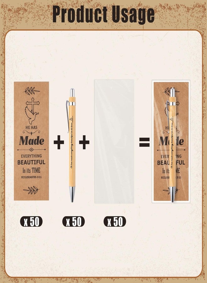 Haooryx Christian Bible Pen Bookmark - 50-Piece Christian Bible Verse Bamboo Inspirational Pen Scripture Biblical Bookmark Set Sunday School Church Religious Multi-Item Party Favor Packs Gifts Bulk - Image 4