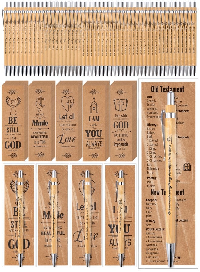 Haooryx Christian Bible Pen Bookmark - 50-Piece Christian Bible Verse Bamboo Inspirational Pen Scripture Biblical Bookmark Set Sunday School Church Religious Multi-Item Party Favor Packs Gifts Bulk - Image 1