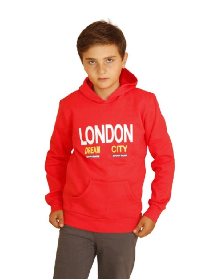 ليكو سويت شيرت شتوي قطن للأولاد – لون أحمر | مقاسات 8 و10 سنوات - Image 3