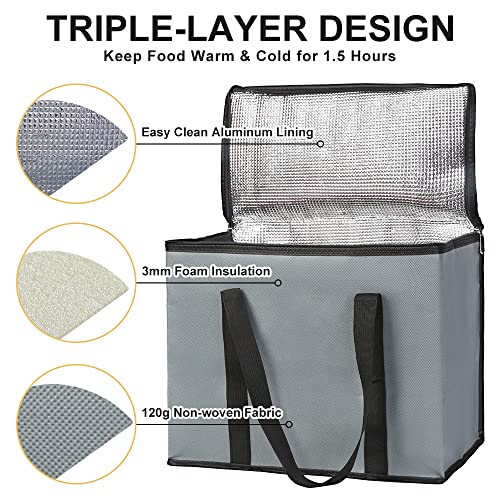 CIVJET 1-Pack Insulated Reusable Grocery Bags, X-Large Insulated Food Delivery Bag for Doordash/Catering/Uber Eats, Commercial Food Warmer for Shopping, Tote Cooler Bags, Dark Grey - Image 4