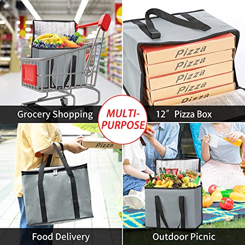 CIVJET 1-Pack Insulated Reusable Grocery Bags, X-Large Insulated Food Delivery Bag for Doordash/Catering/Uber Eats, Commercial Food Warmer for Shopping, Tote Cooler Bags, Dark Grey - Image 5