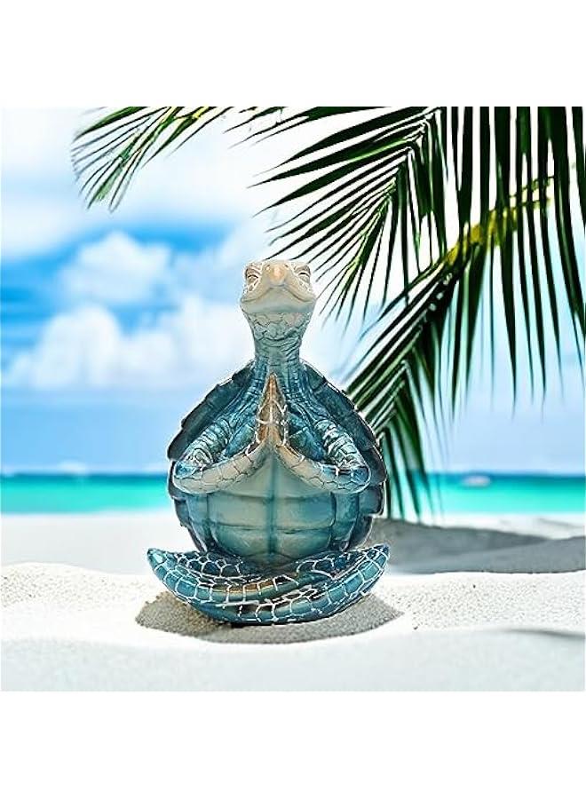 VVGIFTS Sea Turtle Meditation Yoga Decor, Garden Figurine Sea Turtle Meditating Coastal Beach Decorations, Zen Yoga Resin Statue for Home Office Decorations (Put The Palm Together) - Image 2