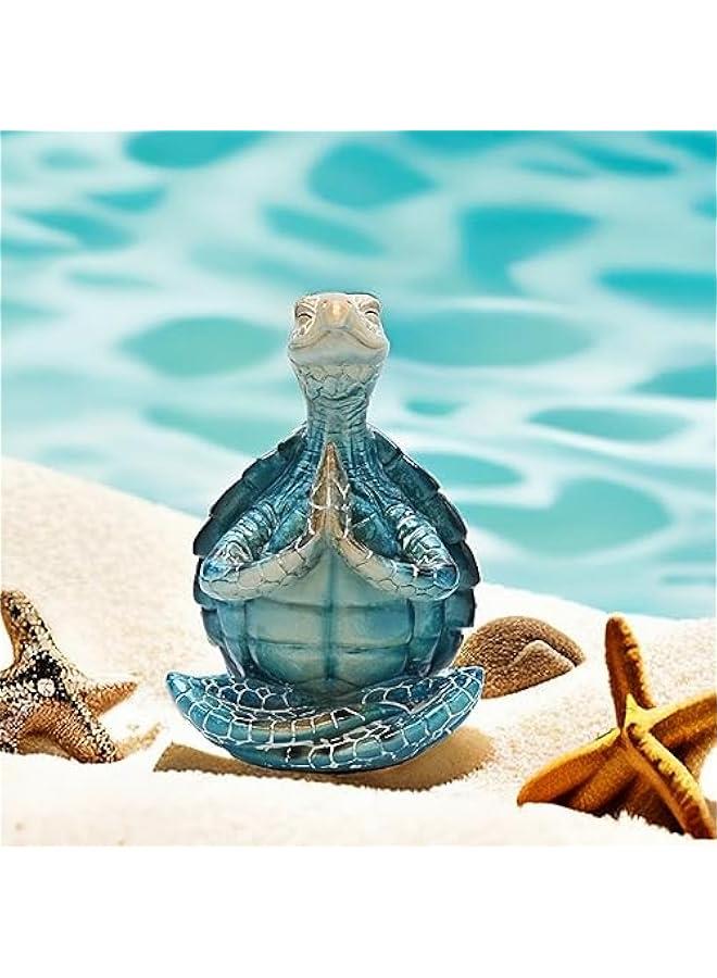 VVGIFTS Sea Turtle Meditation Yoga Decor, Garden Figurine Sea Turtle Meditating Coastal Beach Decorations, Zen Yoga Resin Statue for Home Office Decorations (Put The Palm Together) - Image 4