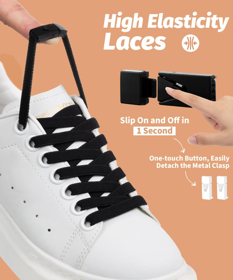 Stepace 2 Pairs Elastic Shoe Laces for Sneakers No Tie Shoelaces for Adults and Kids 5/16" Wide Stretch Tieless Shoestrings for Running Shoes One Size Fit All Black 120 - Image 2