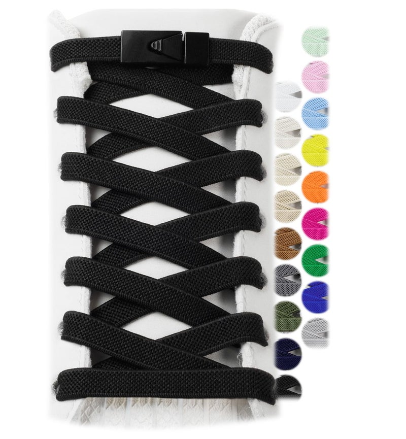 Stepace 2 Pairs Elastic Shoe Laces for Sneakers No Tie Shoelaces for Adults and Kids 5/16" Wide Stretch Tieless Shoestrings for Running Shoes One Size Fit All Black 120 - Image 1