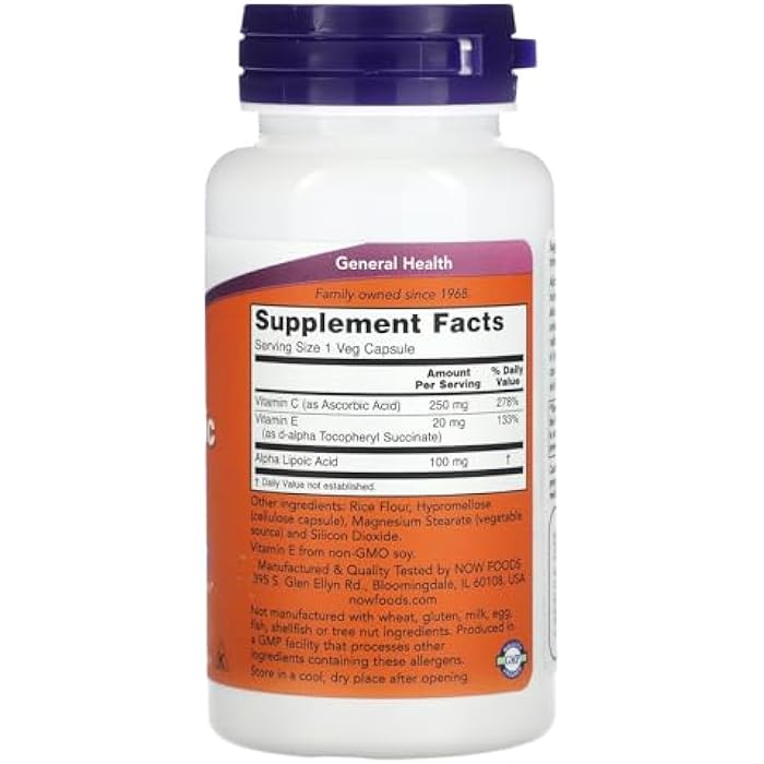 now Alpha Lipoic Acid 100mg with E & C, 60 Vegetarian Capsules - Image 2