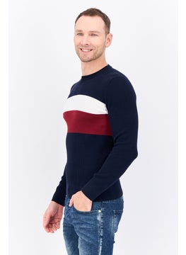 Jules Men Crew Neck Colorblock Sweater, Navy  - Image 2