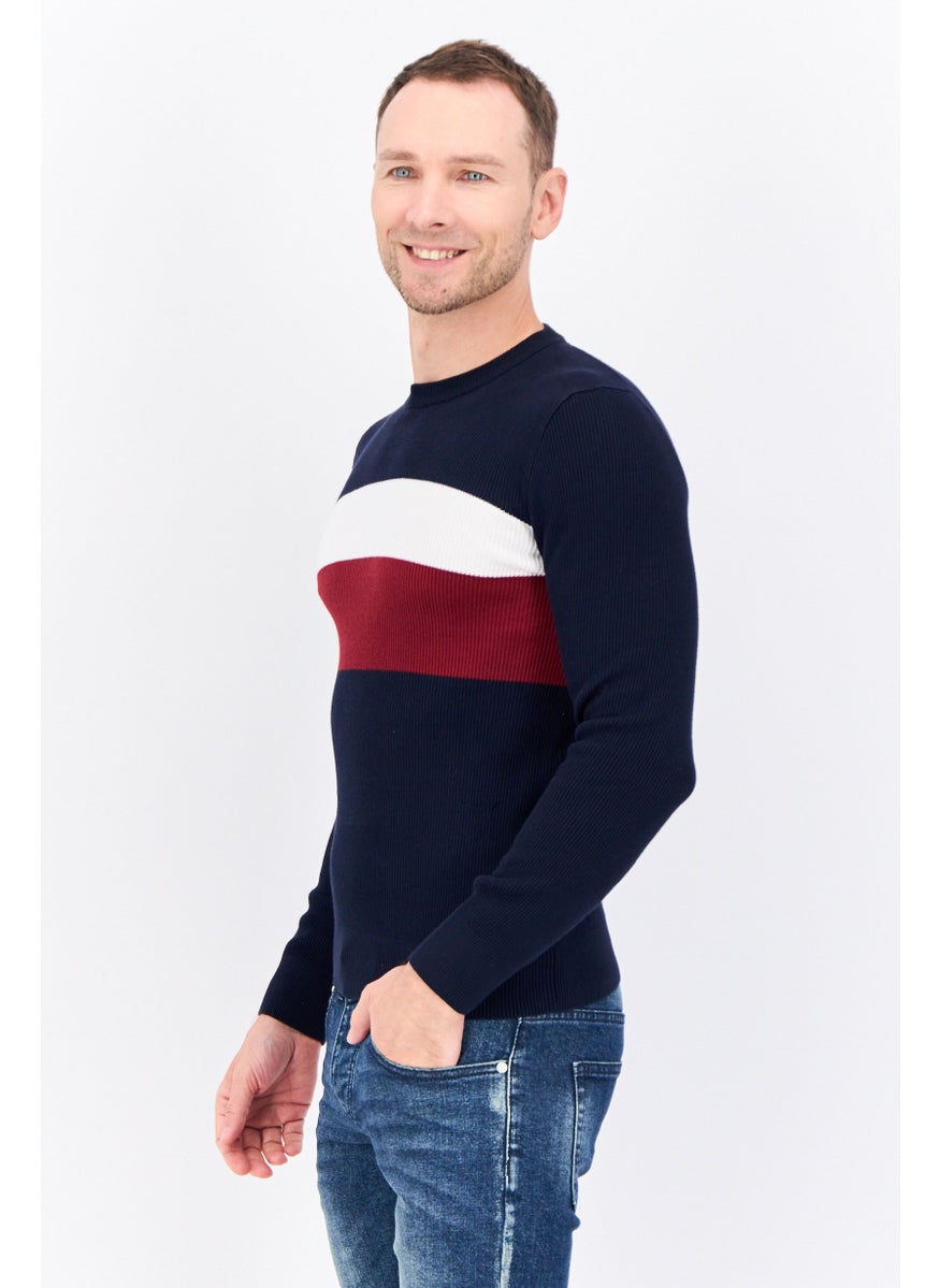 Jules Men Crew Neck Colorblock Sweater, Navy  - Image 2