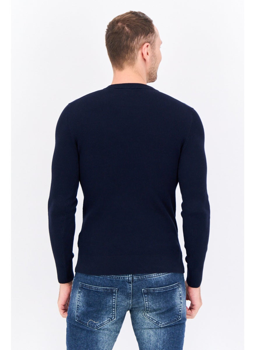 Jules Men Crew Neck Colorblock Sweater, Navy  - Image 3