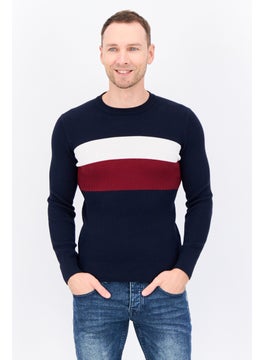 Jules Men Crew Neck Colorblock Sweater, Navy  - Image 1