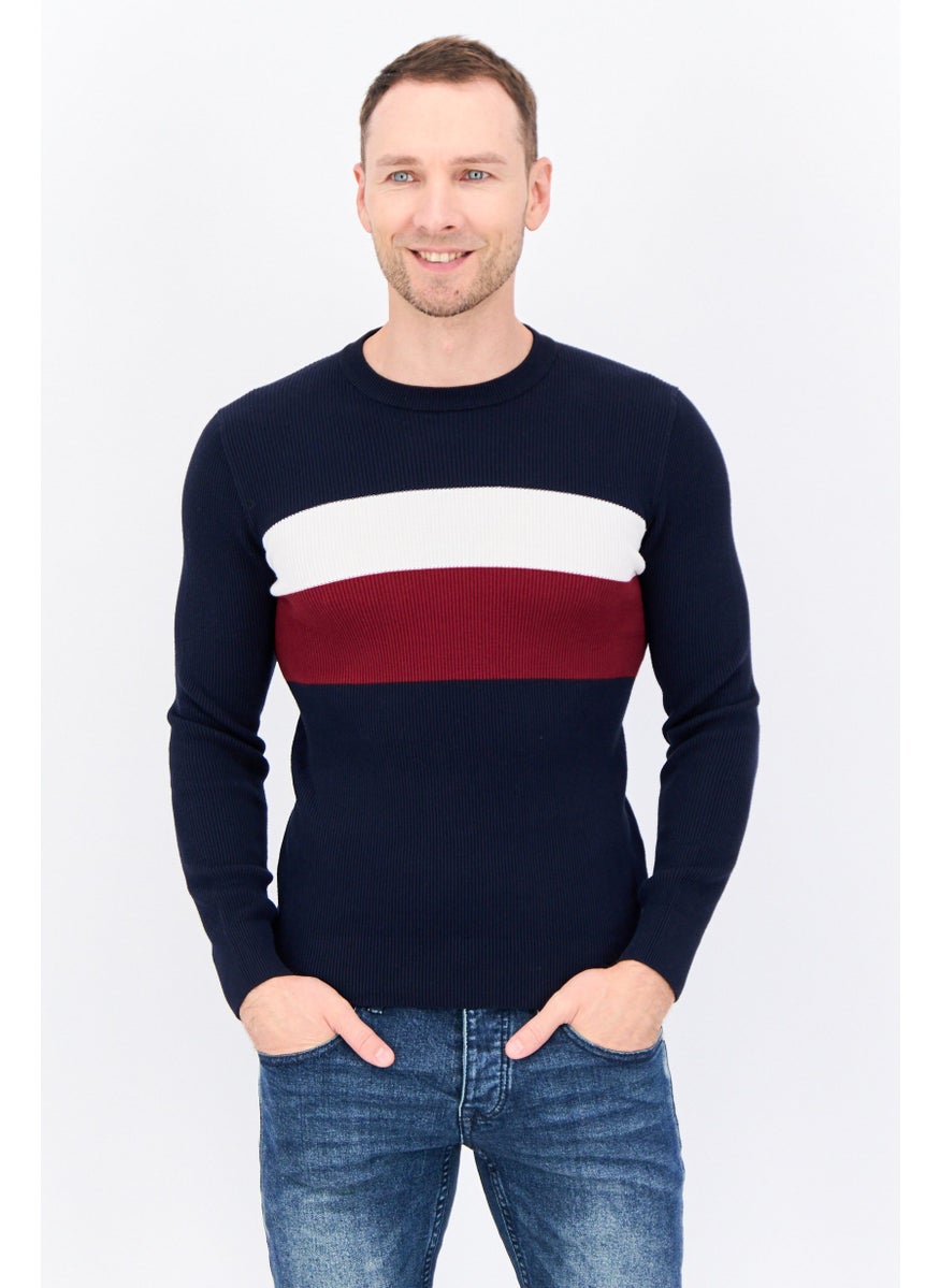 Jules Men Crew Neck Colorblock Sweater, Navy  - Image 1