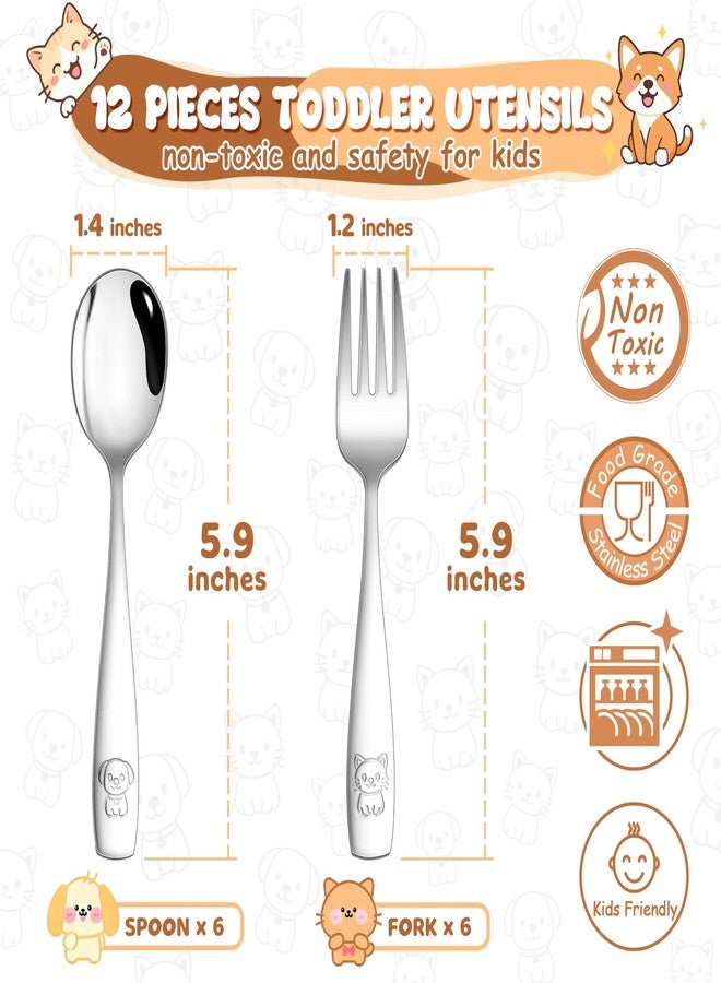 HaWare 12 Pieces Toddler Utensils Set, Stainless Steel Kids Silverware Set, Food-grade Toddler Forks and Spoons, Children Safe Flatware Cutlery Set with Cute Animal Handle Pattern, Dishwasher Safe - Image 2