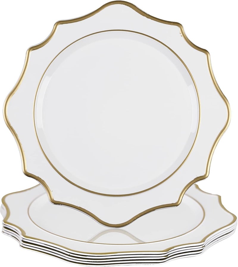 MAONAME 13 White Charger Plates Set of 6 Round Chargers for Dinner Plates Scallop Plate Chargers with Gold Rim Plastic Chargers for Table Setting Wedding Decor - Image 1