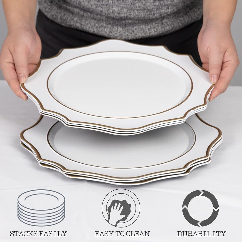 MAONAME 13 White Charger Plates Set of 6 Round Chargers for Dinner Plates Scallop Plate Chargers with Gold Rim Plastic Chargers for Table Setting Wedding Decor - Image 5