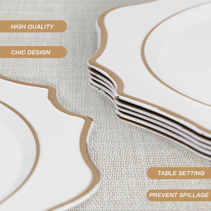 MAONAME 13 White Charger Plates Set of 6 Round Chargers for Dinner Plates Scallop Plate Chargers with Gold Rim Plastic Chargers for Table Setting Wedding Decor - Image 4