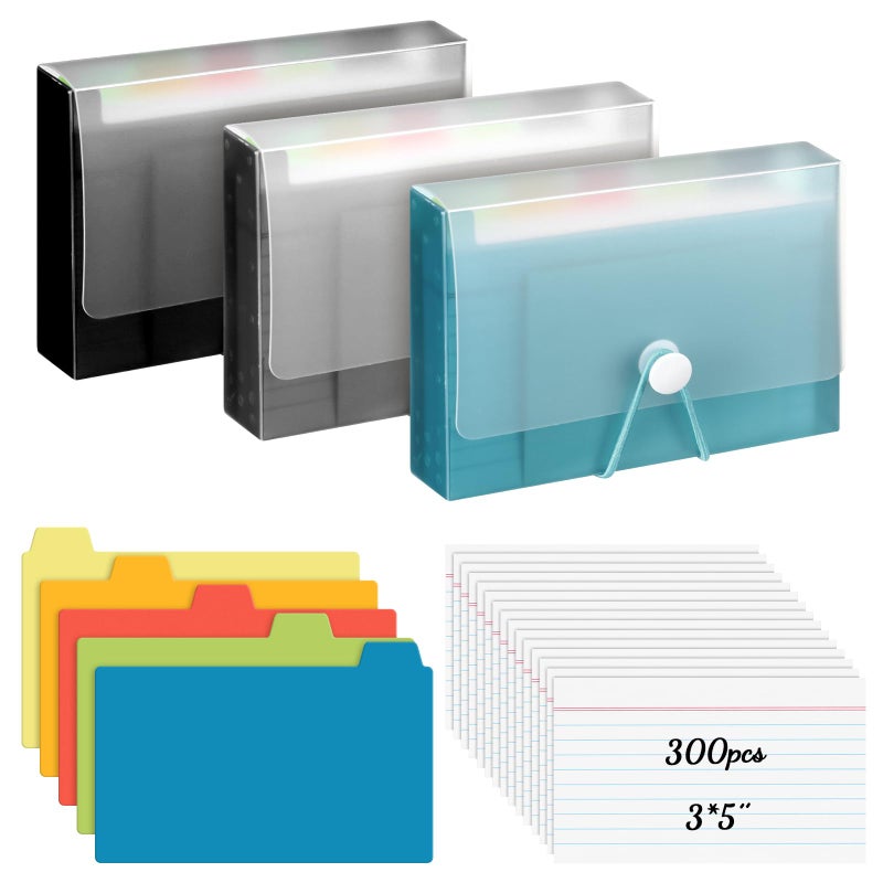 ForraFun 3 Set 3" x 5" Index Card Case Box Includes 900 Cards 3 Business 3x5 Index Card Holders with 15 Tab Dividers Comes for Storing Recipe Cards Office School - Image 1