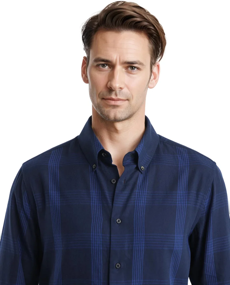 Rare Rabbit Rare Rabbit Men's Magone Navy Cotton Fabric Full Sleeve Collared Neck Checks Shirt