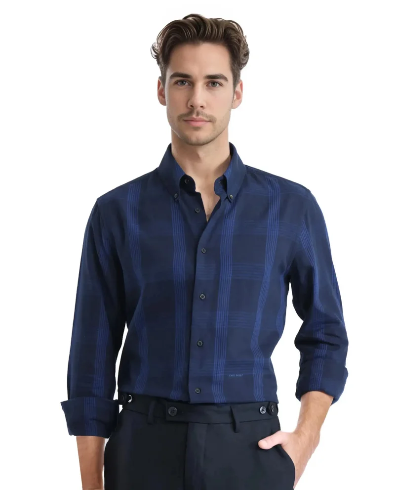 Rare Rabbit Rare Rabbit Men's Magone Navy Cotton Fabric Full Sleeve Collared Neck Checks Shirt