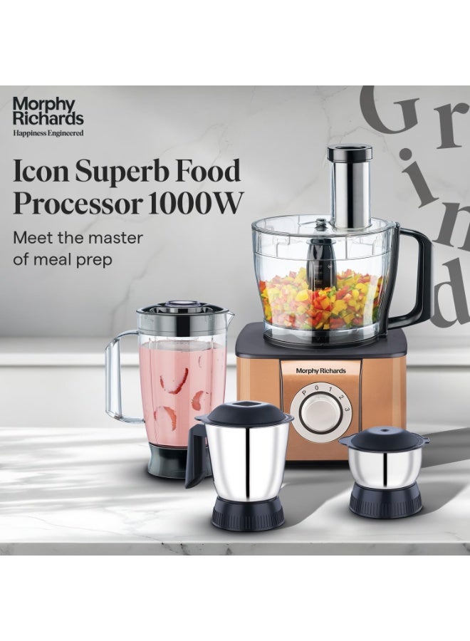 Morphy Richards Icon Superb Food Processor 1000W | 3.2L Bowl | 2 SS Jars + 1 Juicer | 11 Attachments: Kneader, Chopper, Slicer, Shredder, Fry Cutter | Quadra Flow | 2 Year Warranty | 【Glazing Copper】 - Image 5