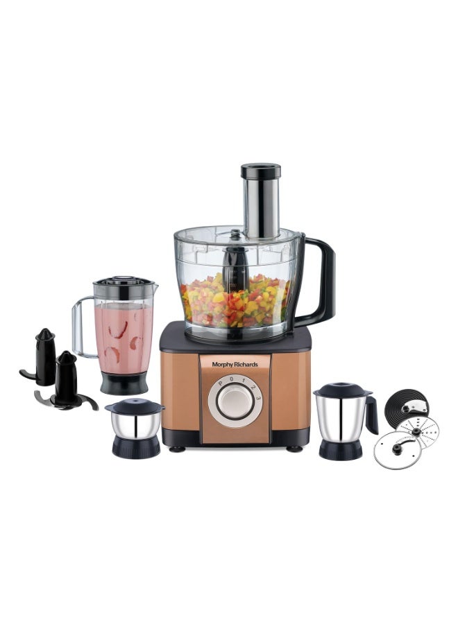 Morphy Richards Icon Superb Food Processor 1000W | 3.2L Bowl | 2 SS Jars + 1 Juicer | 11 Attachments: Kneader, Chopper, Slicer, Shredder, Fry Cutter | Quadra Flow | 2 Year Warranty | 【Glazing Copper】 - Image 1