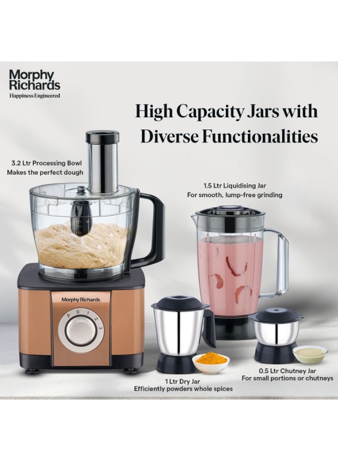 Morphy Richards Icon Superb Food Processor 1000W | 3.2L Bowl | 2 SS Jars + 1 Juicer | 11 Attachments: Kneader, Chopper, Slicer, Shredder, Fry Cutter | Quadra Flow | 2 Year Warranty | 【Glazing Copper】 - Image 3