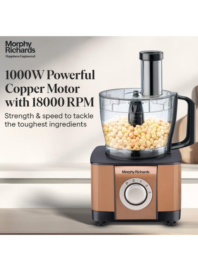 Morphy Richards Icon Superb Food Processor 1000W | 3.2L Bowl | 2 SS Jars + 1 Juicer | 11 Attachments: Kneader, Chopper, Slicer, Shredder, Fry Cutter | Quadra Flow | 2 Year Warranty | 【Glazing Copper】 - Image 2