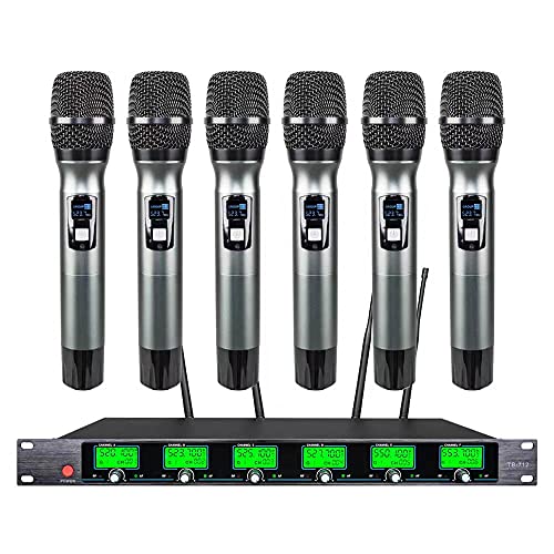 WENWEN Wireless Microphone System 6 Channel Microphones Pro UHF 6 Handheld Karaoke DJ Karaoke System 6 Whole Metal Karaoke System Church Speaking Conference Wedding Party - Image 1