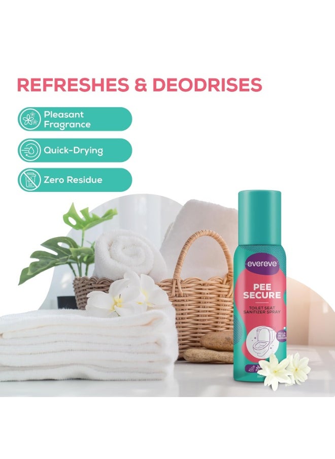 Evereve Pee Secure Toilet Seat Sanitizer Spray Combo Pack of 2 100ml Reduces UTI Risk Anti Odour Germ Killing Kills 99.9 Percent Germs Lemon and Jasmine  - Image 3