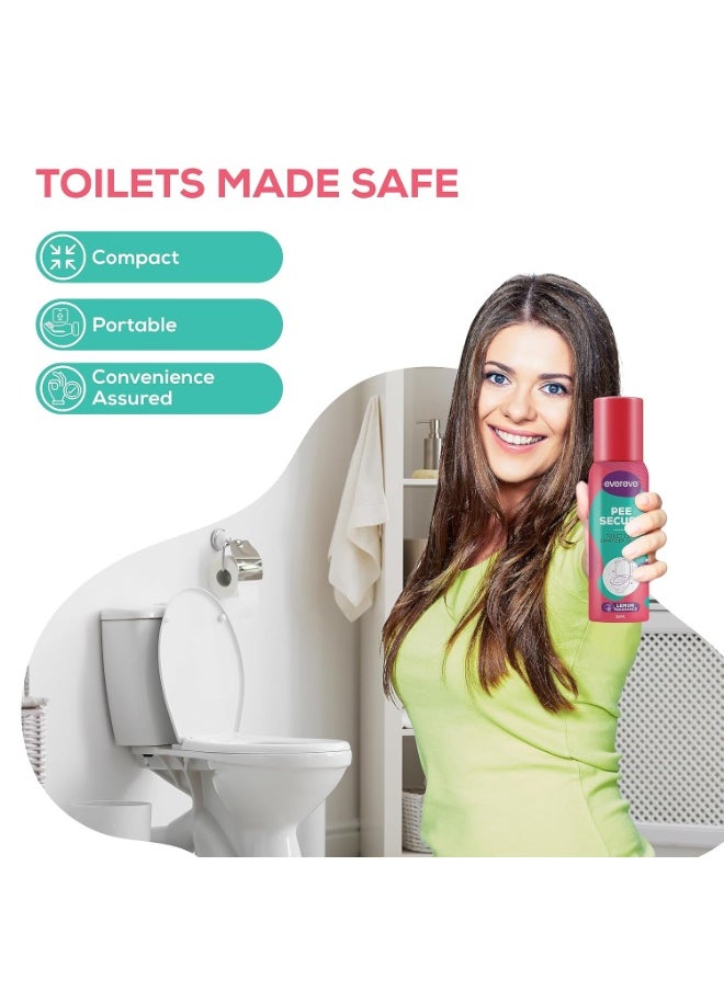 Evereve Pee Secure Toilet Seat Sanitizer Spray Combo Pack of 2 100ml Reduces UTI Risk Anti Odour Germ Killing Kills 99.9 Percent Germs Lemon and Jasmine  - Image 4
