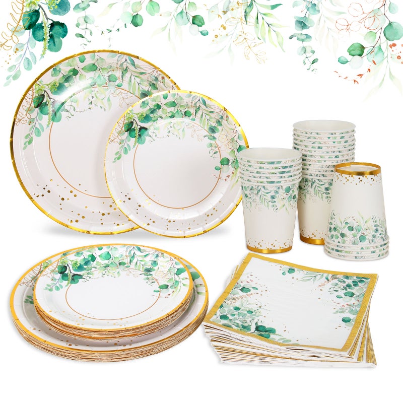 Green Paper Plates Set for 24 People96Pcs Sage Green Paper Plates and Napkins Cups SetBaby Shower Party Tableware for Birthday Party SuppliesWeddingSafari Party Decorations