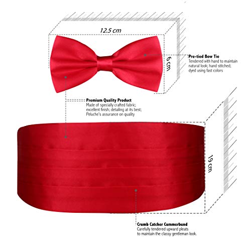 Peluche Men's Satin The Cerulean Cummerband and Bow Tie Set (Red, Free Size) - Image 3