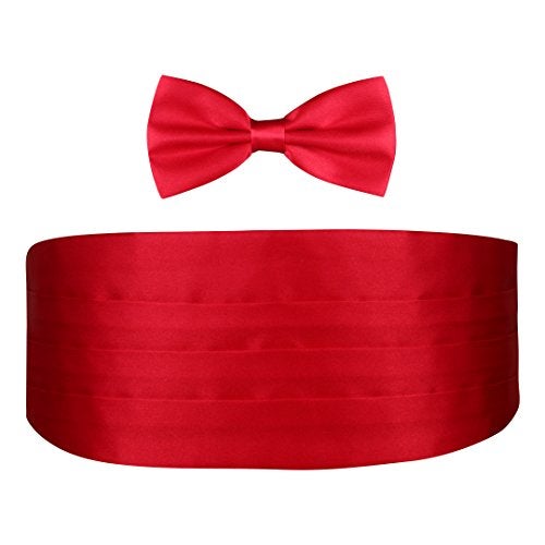 Peluche Men's Satin The Cerulean Cummerband and Bow Tie Set (Red, Free Size) - Image 1