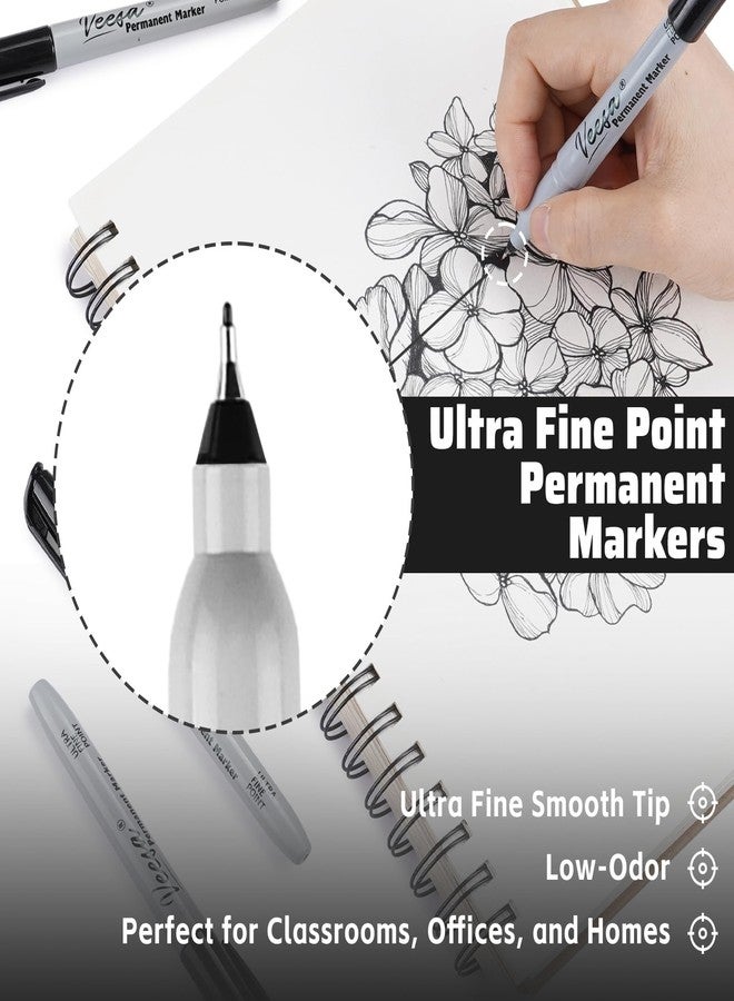 VEESA Ultra Fine Permanent Markers, 0.4mm, 60 Pack Black Ultra Permanent Markers Bulk, 1 Second Quick Drying, Waterproof, Fade-Resistant, Office Series, Classroom Set - Image 4