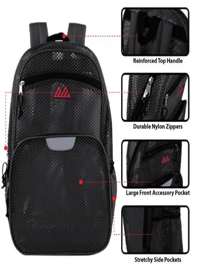 Summit Ridge Mesh Backpacks for Adults, School, Beach - Backpack with Reflective Strip (Black) - Image 2