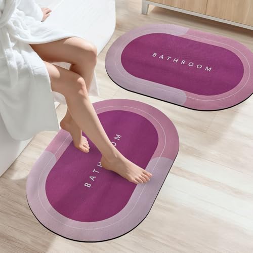 SITTELLA® 2 Pieces (3.5mm) Anti-Skid Water Soaking Oval Bathroom Print Rubber Mat, Water Absorbent Mat (40X60Cm) Pink - Image 1