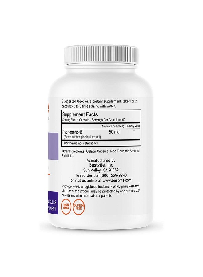 BESTVITE Pycnogenol 50Mg (60 Capsules) French Maritime Pine Bark Extract No Stearates Gluten Free Non Gmo - Image 3