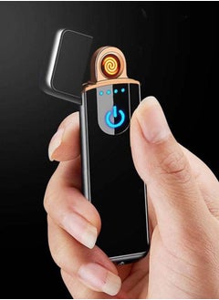 Electronic Lighter, Windproof USB Rechargeable Electric Lighter with Smart Fingerprint Sensor, Double Side Ignition, Creative Power Indicator Flameless Lighter (Black)