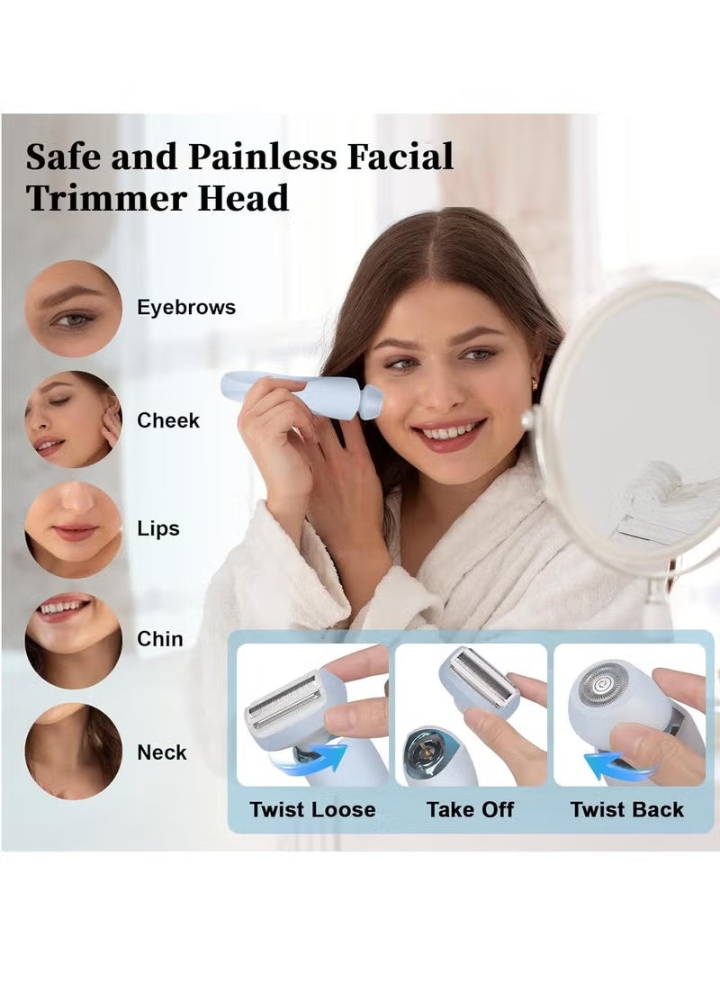 Women'S Electric Shaver, 2-In-1 Electric Shaver, Suitable For Women'S Leg, Underarm, Face And Pubic Hair, Wet And Dry Use, Rechargeable Trimmer, Detachable Head, Painless Hair Removal, Ipx7 Waterproof, Blue. - Image 3