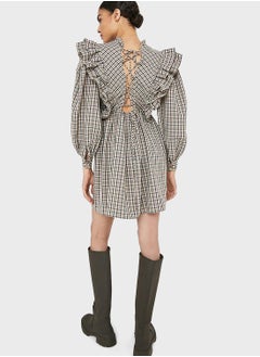 WAREHOUSE Checked Ruffle Detail Dress  - Image 2