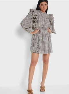 WAREHOUSE Checked Ruffle Detail Dress  - Image 4
