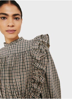 WAREHOUSE Checked Ruffle Detail Dress  - Image 1