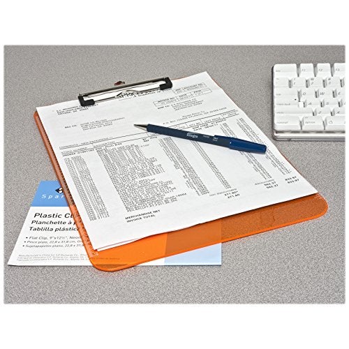 Business Source Flat Clip Neon Green Plastic Clipboard - Image 4