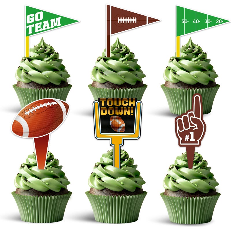 wuhuzsm 36pcs Football Cupcake Toppers, Touchdown Decorations for Football Theme Birthday Party, Sports Game Day Celebration Supplies - Image 1